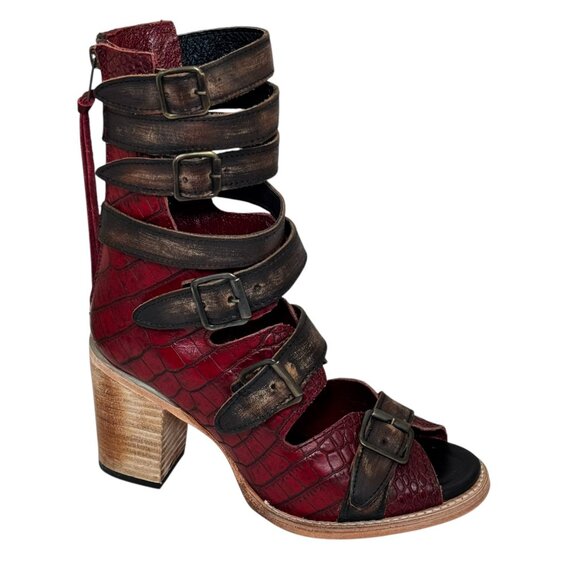New Freebird by Steven Womens Bond Western Leather Sandal Boot Red Croc size 9 - Picture 5 of 14